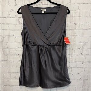Isaac Mizrahi silk Satin V-Neck Tank Top in Charcoal Gray